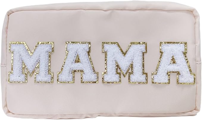 Chenille Letter Bag Mama Gift Makeup Bag Nylon Cosmetic Bag with Varsity Patch Makeup Pouch Bag Gift Toiletry Bag For Travel