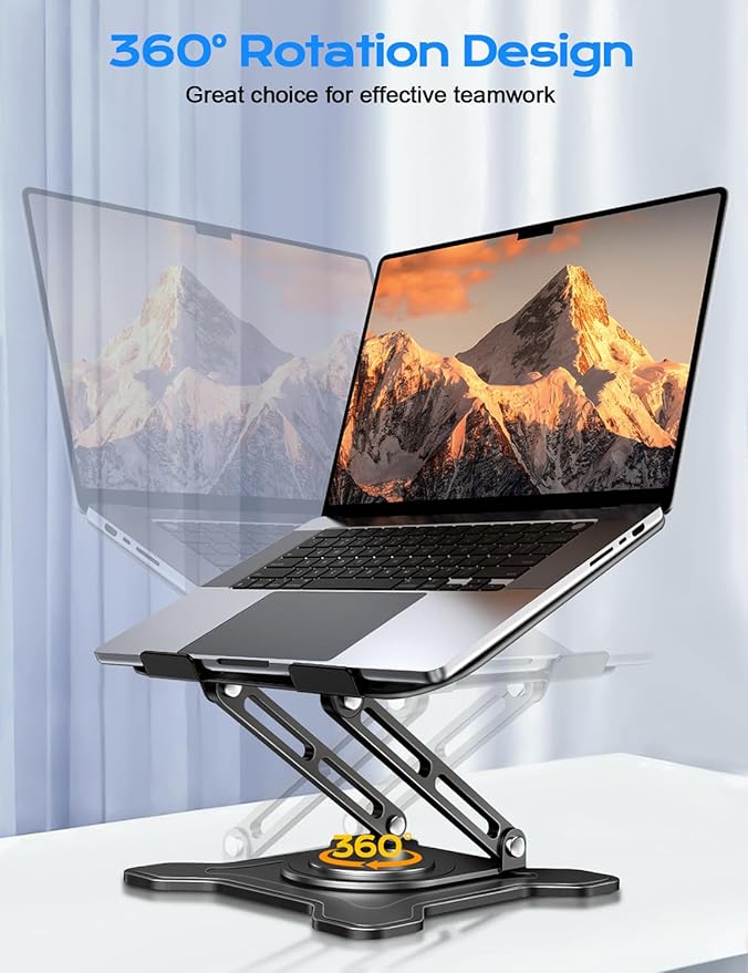 Adjustable Laptop Stand for Desk, 360° Rotating Base Ergonomic Computer Stand, Laptop Riser Foldable Protable for Office Home Fits Compatible with MacBook Pro/Air Notebook up to 10-16" Black