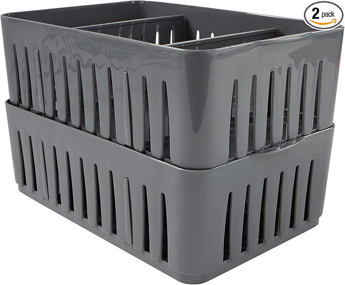 Simplify 2 Pack Compartment Stackable Bin with Adjustable Dividers | Drawer Organizer | Storage Basket | Good for Office | Desk Supplies | Dorm | Bathroom | Accessories | Make Up | Grey