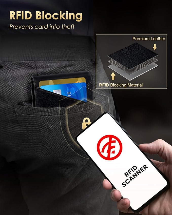 QLD Wallet for Men - RFID Blocking [Functional & Practical] Bifold Slim Minimalist Credit Card Holder Pop Up Metal Case with Cash Slot, Front Pocket with ID Window, Gift Boxed (BLACK)