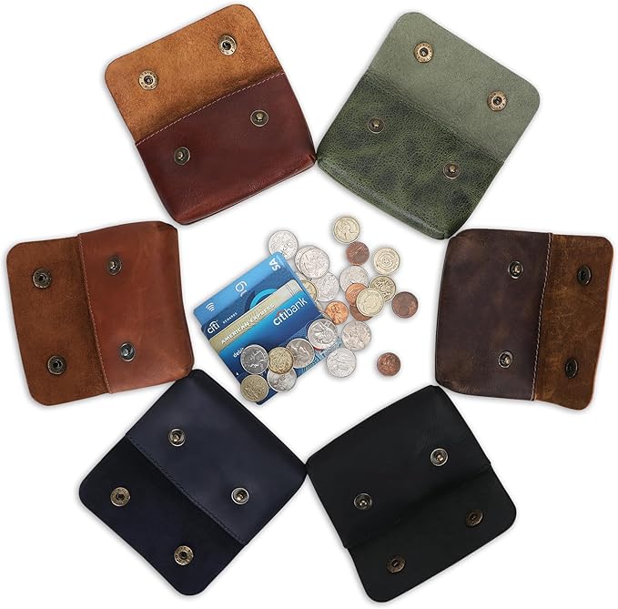 Leather Double Coin Pouch Premium Cash & Card Holder Compact Cable Organizer Travel Makeup Bag, Handmade Artisan Craft Vintage Leather Accessories Multipurpose Wallet & Organizer (Blue)