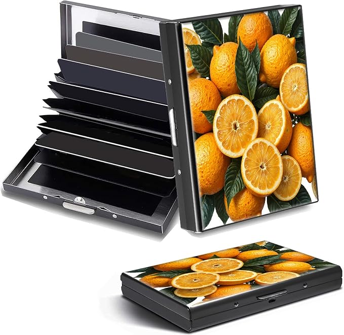 Credit Card Holder Lemon Design Mini RFID Blocking Aluminum Wallet Slim Metal Hard Cover Shell Travel Wallet ID Cases Small Credit Cards Case Business Cards for Women Men Girls