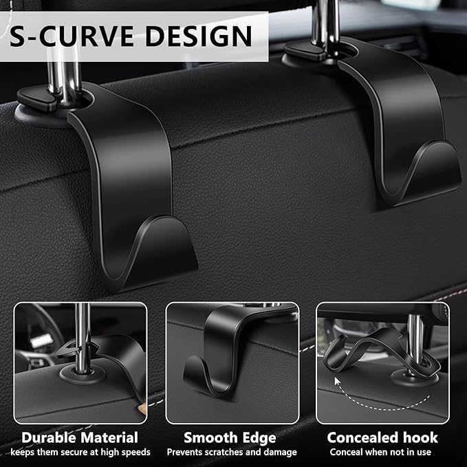 DTDNZKN 8-Pack Car Seat Back Storage Hook, Auto Seat Hook Hangers Storage Organizer Interior Accessories for Purse Coats Umbrellas Grocery Bags Handbag