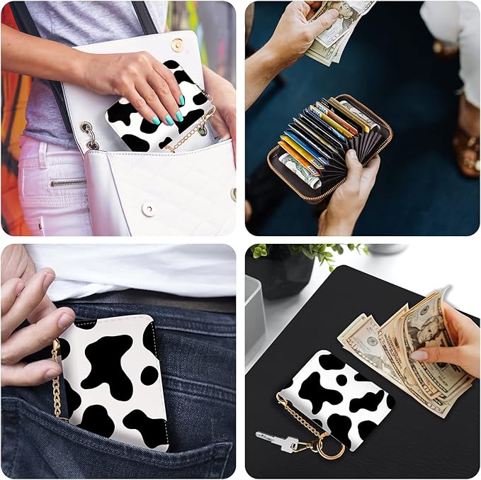 Credit Card Holder RFID Wallet, Small Card Holder Wallet for Women with Keychain Zipper, Funny Leather Print Credit Card Wallets Accordion Gift