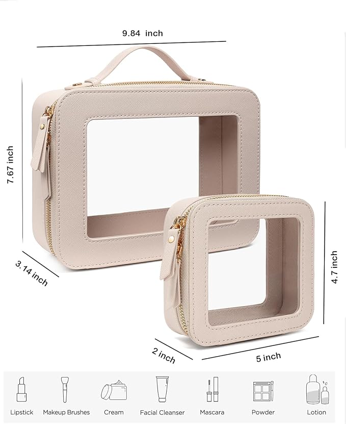 Travel Clear Makeup Bag Set, TSA Approved Cosmetic Bag Case with Zipper Portable Makeup Pouch Toiletry Bag Traveling Cosmetic Organizer Storage Bag Car Organizer Car Essentials