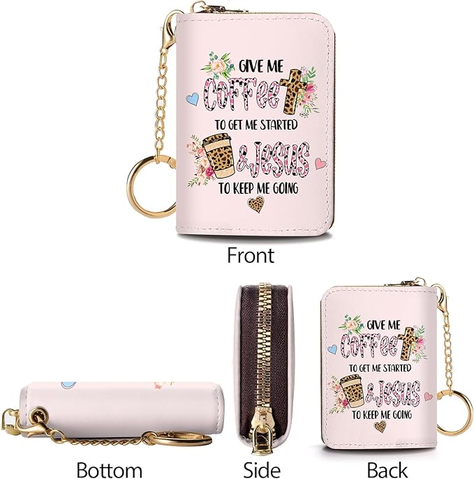 Credit Card Holder RFID Wallet, Small Card Holder Wallet for Women with Keychain Zipper, Funny Leather Print Credit Card Wallets Accordion Gift