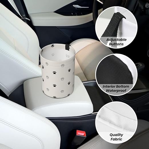 Small Car Trash Can, Beige Dog Paw Design Hanging Foldable Car Trash Bag, Waterproof Leakproof Garbage Bin, Car Interior Organizer Accessories