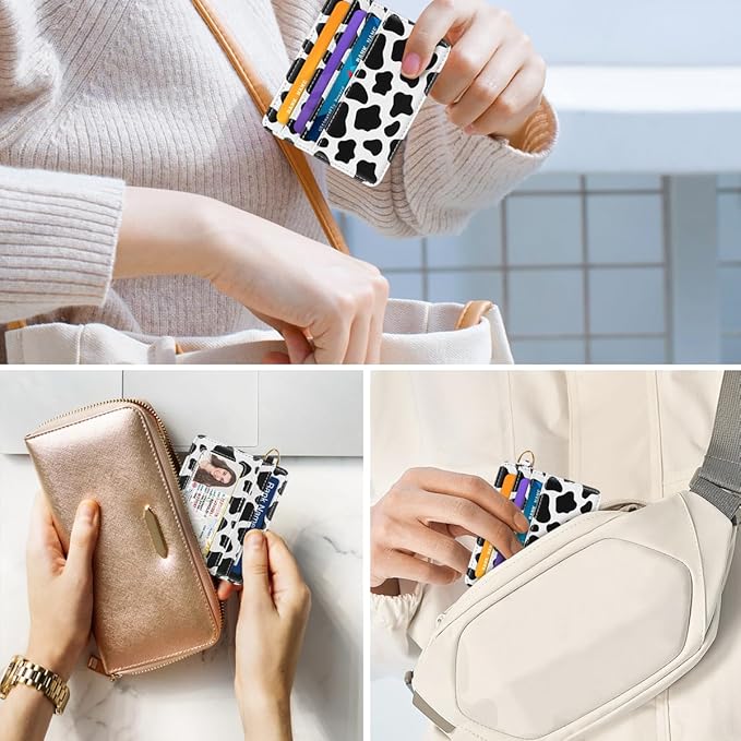 Slim Minimalist Front Pocket RFID Blocking Credit Card Holder Small Wallet Cute Card Cases for Women,Cow