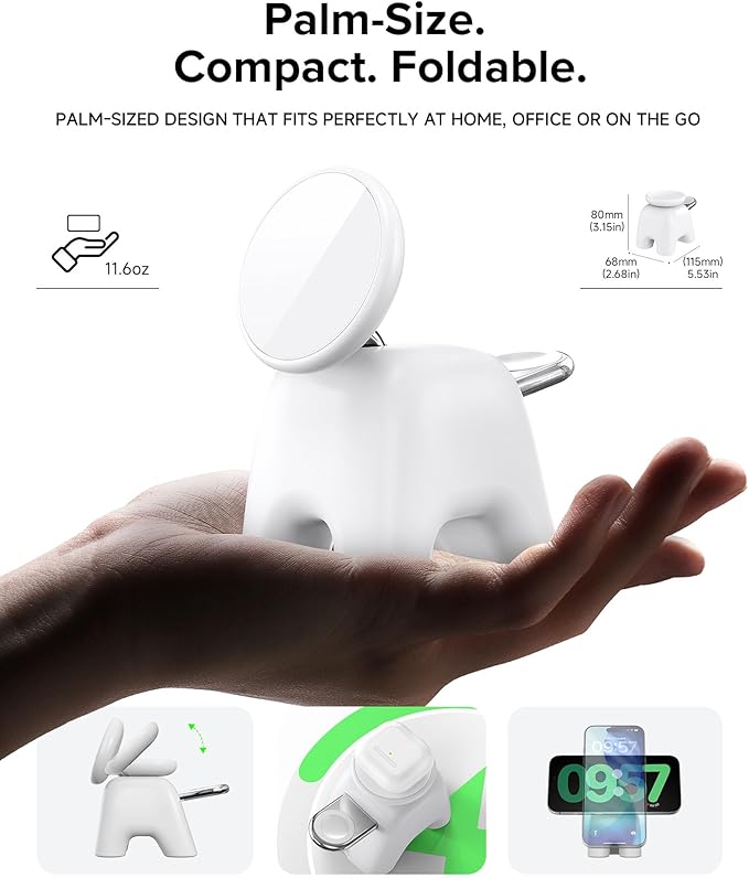 Foldable Wireless Charging Station, 15W Magnetic Fast Charger Stand for iPhone 17 16 15 14 13 12 Pro Max&Apple Watch&Airpods, 2-in-1 Charger for Home/Office/Travel(30W Adapter Included)