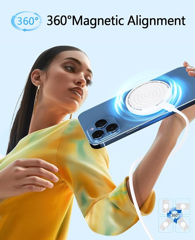 Magnetic Wireless Charger 15W with 20W Adapter & 6ft Cable – MagSafe Charger for iPhone 16/15/14/13/12 Pro/Max/Plus/Mini & AirPods 3/2/Pro – Fast Wireless Charging Pad for Home, Office, Travel