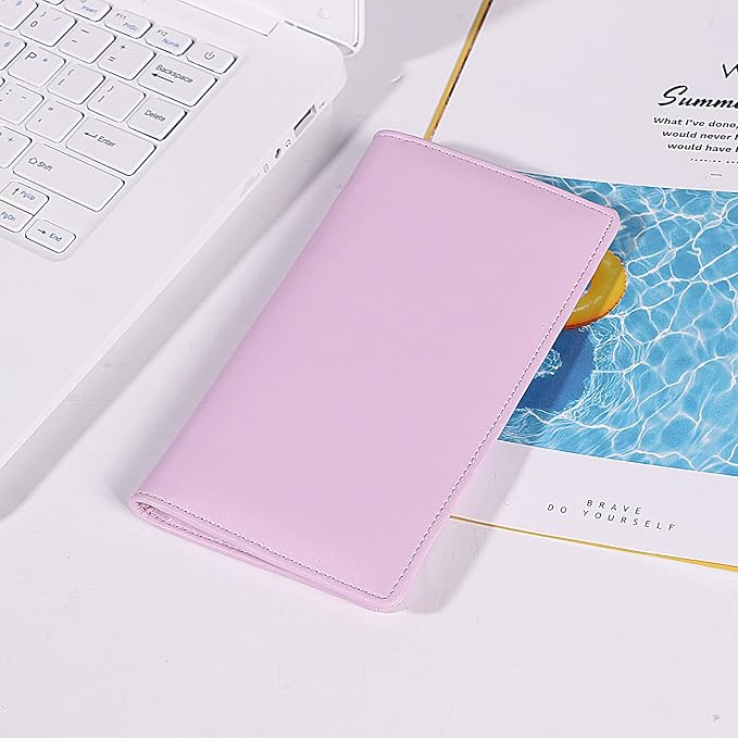 Sanlykate Leather Checkbook Cover for Men and Women, Check Book Case Card Holder with Free Divider, Standard Register Duplicate Checks with pen inserts, Purple