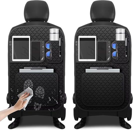 Back Seat Protector 2 Pack Fit For Toyota RAV4 Car Kick Mats with Touch Screen Tablet Holder Storage Organizer Waterproof Dirt Proof Faux Leather Auto Accessories for Kids (1 Pair Black)
