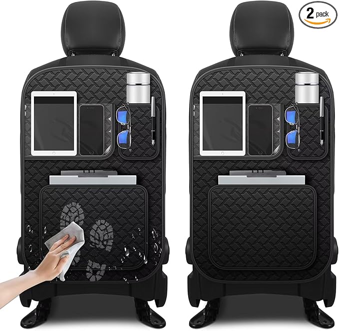 Back Seat Protector 2 Pack Fit For Nissan Rogue Car Kick Mats with Touch Screen Tablet Holder Storage Organizer Waterproof Dirt Proof Faux Leather Auto Accessories for Kids (1 Pair Black)