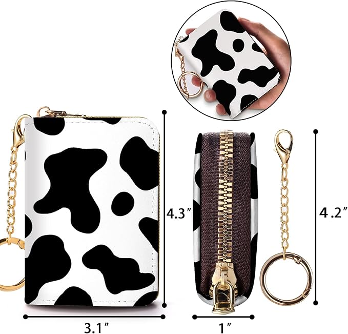 Credit Card Holder RFID Wallet, Small Card Holder Wallet for Women with Keychain Zipper, Funny Leather Print Credit Card Wallets Accordion Gift
