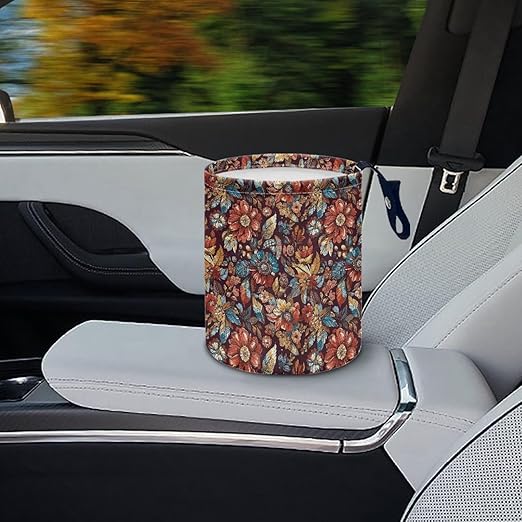 Retro Daisy Floral Console Basket Rubbish Bin Portable Auto Trash Basket Vehicle Foldable Console Front Seat Car Garbage Bag Hanging