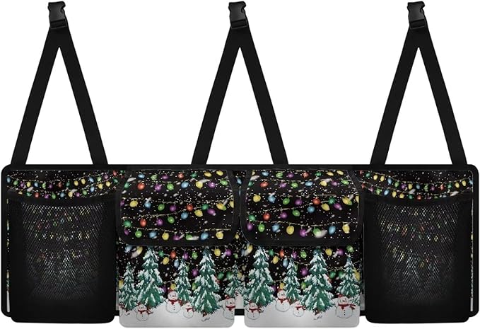 Christmas Tree Back Seat Trunk Organizer,Space Saving Car Trunk Storage Organizer with Lid Keep your Trunk Clean and Tidy 4 Large Pockets for Kids,Travel Christmas Decor