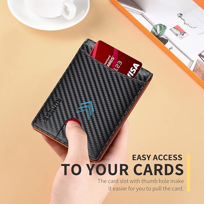 RUNBOX Slim Wallet for Men Genuine Leather RFID Blocking Bifold Minimalist Front Pocket Mens Wallet with Money Clip Thin Gift Box