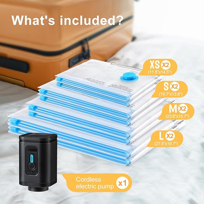 UPGOGO Travel Vacuum Bags with Portable Electric Pump (Combo 8 Pack)