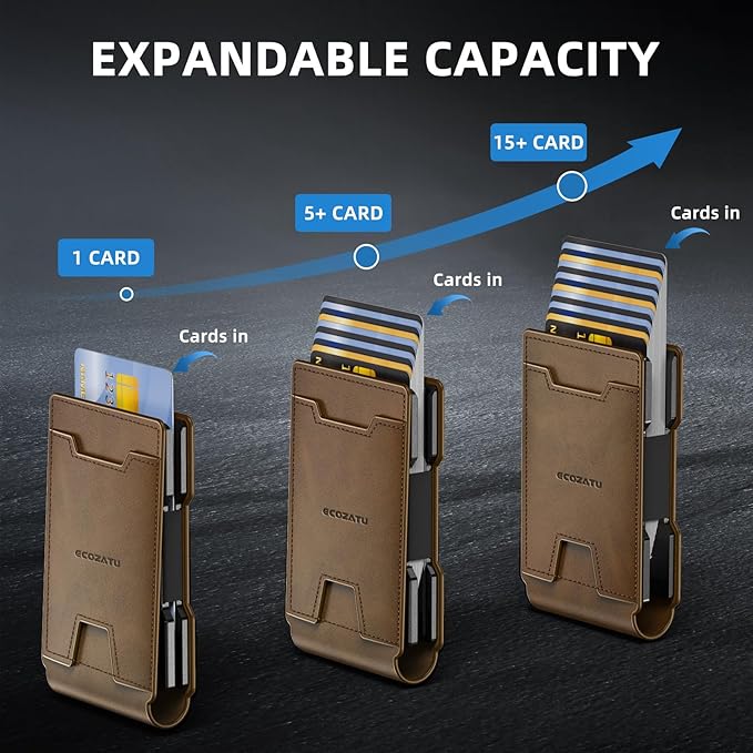 Men Wallet - Money Clip Wallet Slim For Gift Men in Front Pocket 15 Cards - Metal Credit Card Case in Magnetic Flip