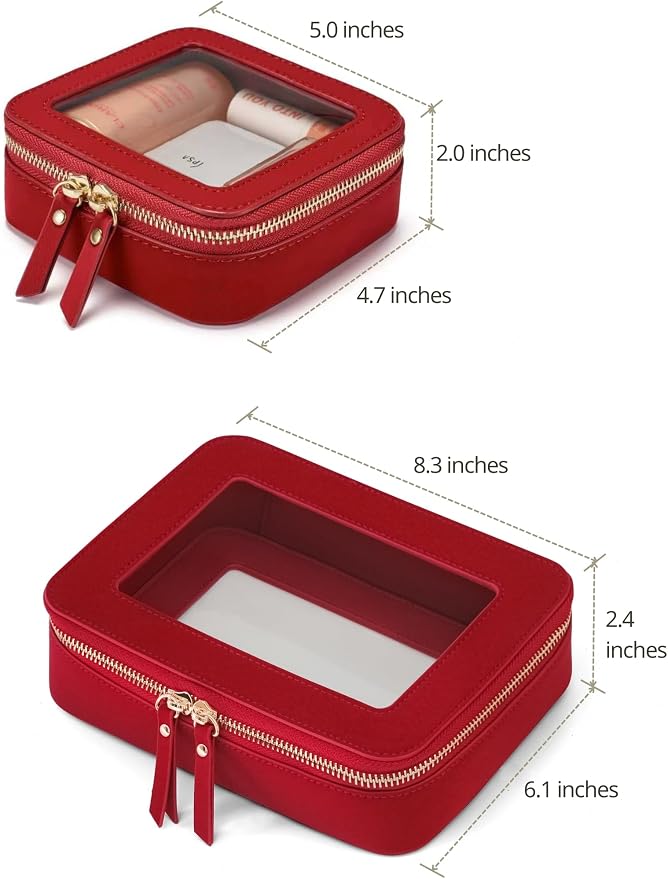 Popvibe Clear Makeup Case Toiletry Bag Travel Medium Clear Cosmetic Bag with Zipper, Mini & Medium, Red