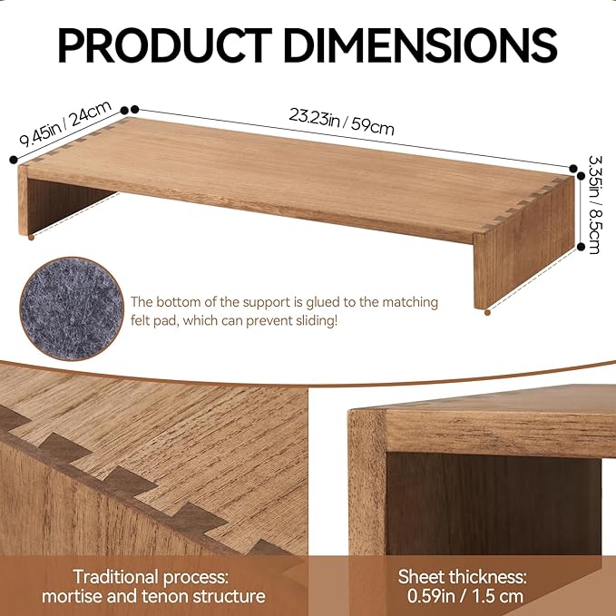 KIRIGEN Monitor Stand Wooden -Desk stand wood for Computer / Laptop/ TV Printer - Monitor Arms & Stands Desk Riser for Office Organizers -Desktop Workspace (59,Dark Brown)