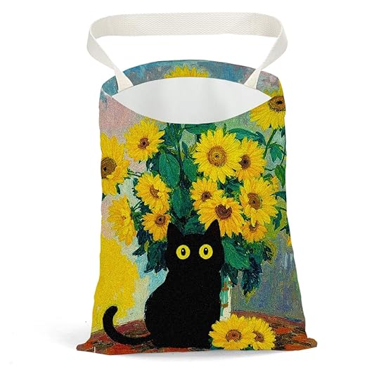 Black Cat Car Trash Bag, Car Trash Bag Hanging, Waterproof Cars Back Seat Hanging Organizer and Storage Trash Bags for Vehicle Travelling Camping Sunflowers Decor