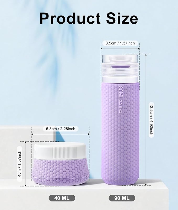 Travel Bottles for Toiletries, TSA Approved 3oz Leak Proof Travel Size Liquid Containers, BPA-Free Refillable Silicone Squeeze Bottles, Ideal for Shampoo Lotion and Conditioner (4 Pack)