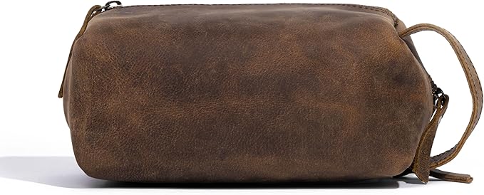 KomalC Travel Toiletry Bag – Premium Leather Dopp Kit for Men & Women with Water-Resistant Lining & Spacious Zippered Organizer