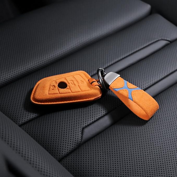 BETTERHUMZ Leather Suede Car Keychain,Key Chain Clip for Alcantara, Anti-Lost D-Ring for Men and Women Car Accessories