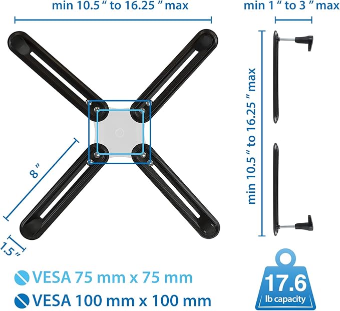 Mount-It! Non-VESA Monitor Mount Adapter Kit ??Universal VESA Mount Adapter for 13??7 Inch LCD LED Screens, Converts to 75x75 & 100x100, Heavy Duty Steel Bracket for Desk