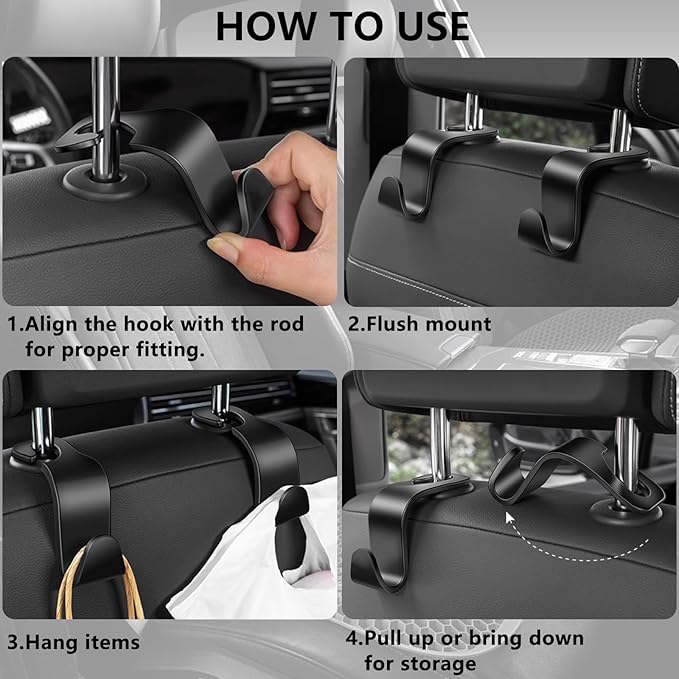 DTDNZKN 8-Pack Car Seat Back Storage Hook, Auto Seat Hook Hangers Storage Organizer Interior Accessories for Purse Coats Umbrellas Grocery Bags Handbag