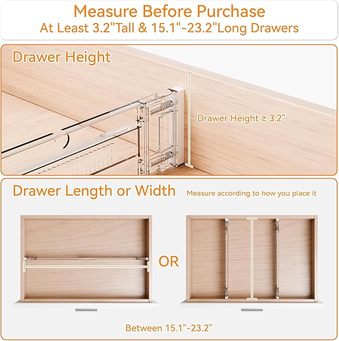 Yieach 8 Pack 3.2 Inch Shallow Acrylic Drawer Dividers for Clothes -Expandable from 15-21''- Adjustable Drawer Dividers for Baby Clothing,Sock,Underwear,Clear in Drawer Separators for Dresser,Kitchen