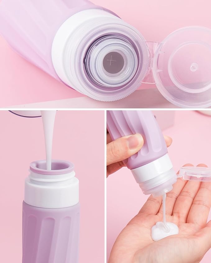Mrsdry Travel Bottles for Toiletries 8 Pack, Travel Size Toiletries, Tsa Approved Travel Size Containers 3oz, with Travel Essentials Clear Bag, Leak Proof Silicone Squeezable Creams Jars