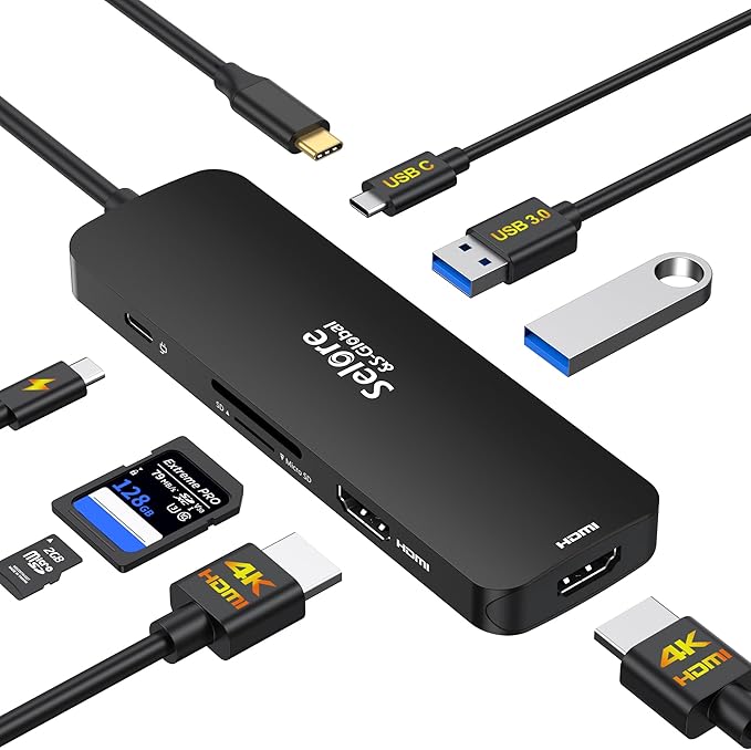 USB C Docking Station Dual HDMI Monitor, USB C to Dual HDMI Adapter with 2HDMI Ports, PD Charging, SD/TF, USB A&C 3.0 Ports, Laptop Docking Station for Dell XPS/HP/Lenovo/Surface/Yoga etc(Black)