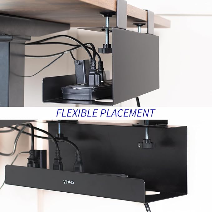 VIVO No Drill Clamp-on 17 inch Power Strip Cable Management Tray, Under Standing Desk Steel Cord Organizer, Black, DESK-CM6L-B