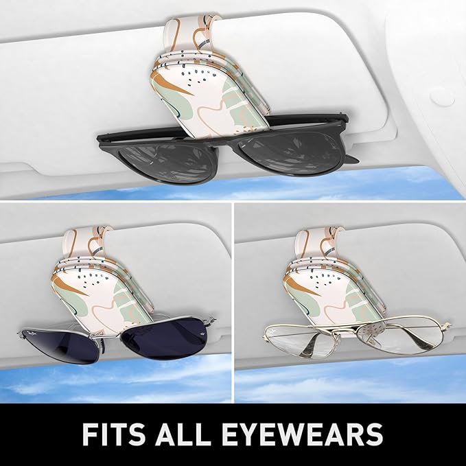 Sunglasses Holder for Car Visor, Magnetic Leather Car Sunglass Holder, Car Sun Visor Glasses Hanger Clip, Car Interior Accessories for Women Men, Fits All Size Eyeglasses