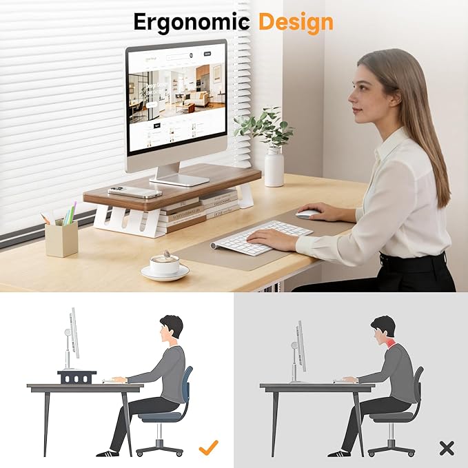 Monitor Stand - 24 Inch Wood Monitor Stand Riser, 220 Pounds Load Capacity Desk Monitor Riser for Laptop/PC/Printer, Desktop Stands Organizer for Home Office