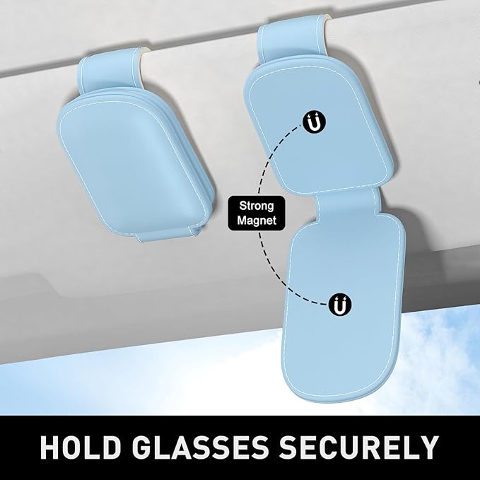 Sunglasses Holder for Car Visor, Magnetic Leather Car Sunglass Holder, Car Sun Visor Glasses Hanger Clip, Car Interior Accessories for Women Men, Fits All Size Eyeglasses