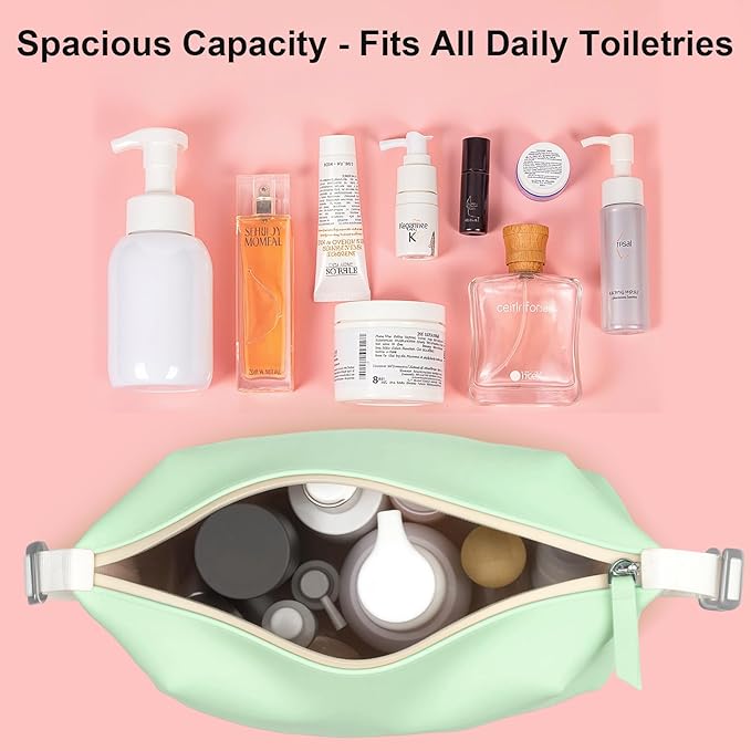 Vomgomfom 6L 13 Inch Silicone Toiletry Bag, Waterproof Leakproof Travel Cosmetic Organizer, Adjustable G-Buckle Compression Dopp Kit, Foldable Makeup Bag for Women & Men (Green, 13" 6L)