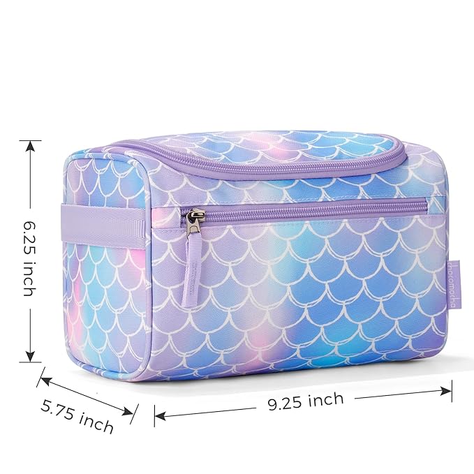 Choco Mocha Kids Toiletry Bag for Girls, Travel Hanging Waterproof Cute Toiletry Bag for Teens Girls Christmas Gifts, Mermaid Purple