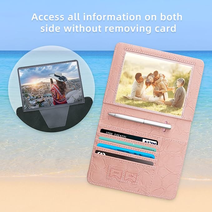 WALNEW Passport Holder for Travel, RFID Passport Cover Wallet for Women Men, PU Leather Passport Book Card Holder Case with Pen (Upgraded, Upgraded-B-Pink)