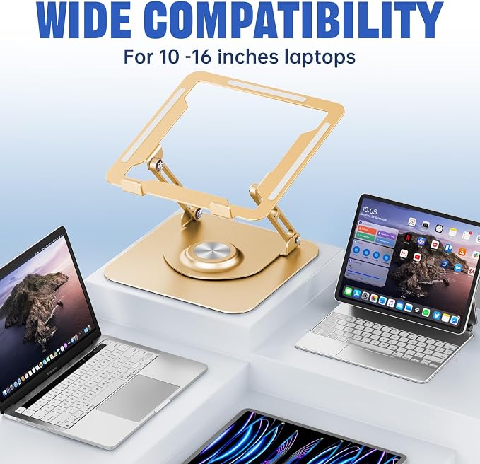 JOYEKY Laptop Stand for Desk, Adjustable Computer Stand with 360° Rotating Base, Ergonomic Laptop Riser for Collaborative Work, Foldable & Portable Laptop Stand, fits for All 10-16" Laptops