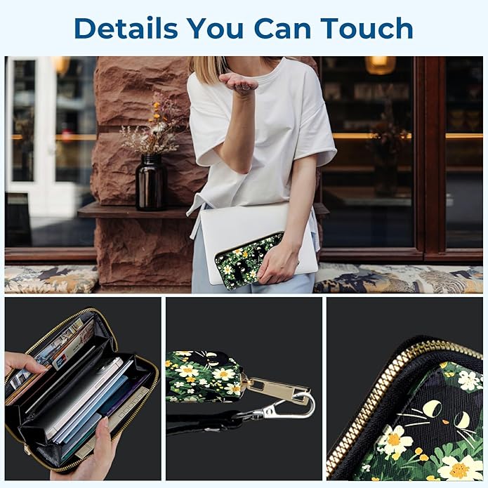 Wristlet Wallet for Women, RFID Blocking Phone Wallet, Large Capacity Zip Around Clutch, Fits iPhone 15 Pro Max, Travel Organizer Purse
