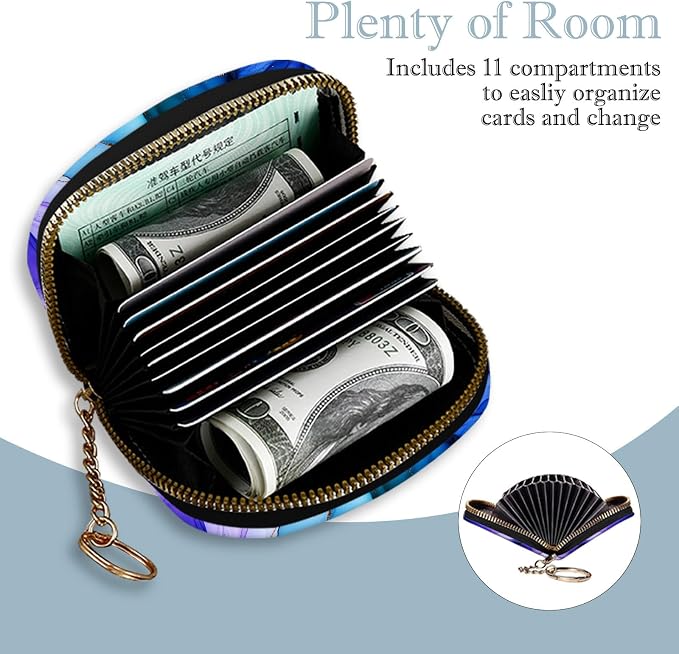 Women's Slim RFID Wallet – Compact Leather Card Holder Wallet for Women, 9 Card Slots RFID Blocking Credit Card Organizer, Small Travel Wallet - Colorful Marble
