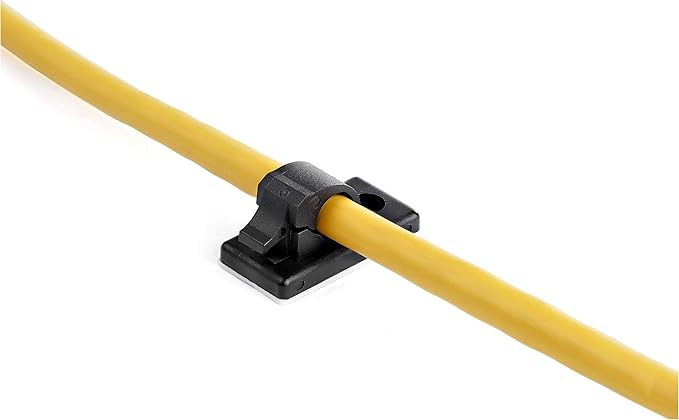 StarTech.com 100 Adhesive Cable Management Clips Black - Network/Ethernet/Office Desk/Computer Cord Organizer - Sticky Cable/Wire Holders - Nylon Self Adhesive Clamp UL/94V-2 Fire Rated, TAA