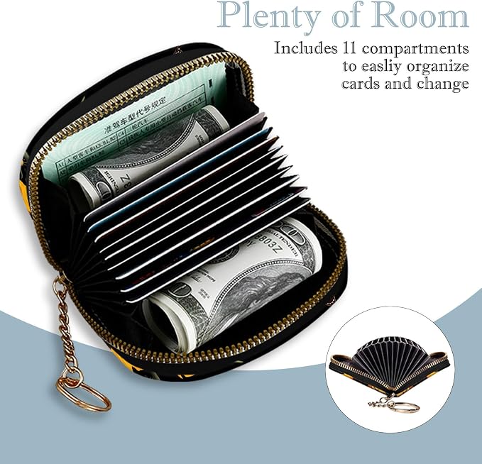 Women's Slim RFID Wallet – Compact Leather Card Holder Wallet for Women, 9 Card Slots RFID Blocking Credit Card Organizer, Small Travel Wallet - Sunflower Butterfly