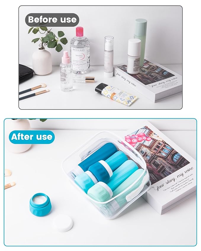 Mrsdry Travel Bottles for Toiletries, 10 Pack, TSA Approved, 3oz/90ml Silicone, Leak Proof, Wide Mouth, Reusable, Travel, Vacation, Plane Trip, Camp
