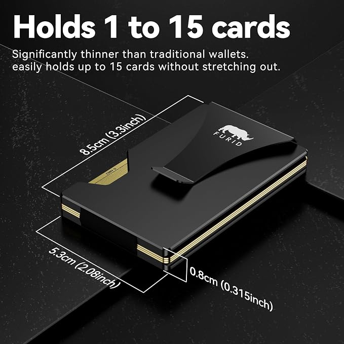 furid Minimalist Card Wallet for Men Slim: Rfid Metal Wallet with Money Clip Credit Card Holder - Gift for Man Husband at Brithday Stocking Stuffers
