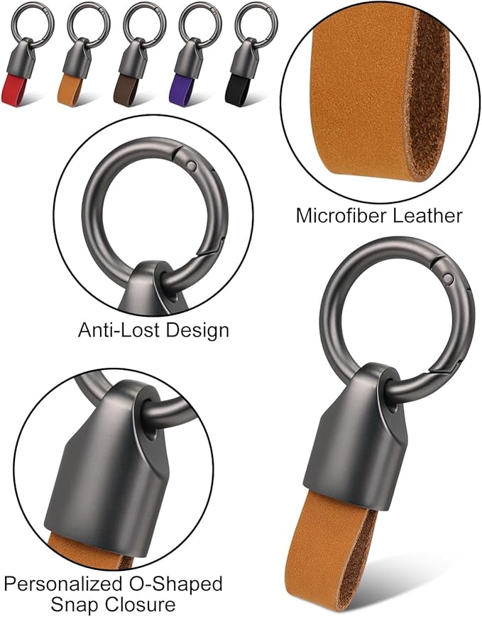 Car Key Chain Clip Leather Keychain Key Fob, Key Chain Rings for Car Keys Key Holder with Zinc Alloy Buckle for Men
