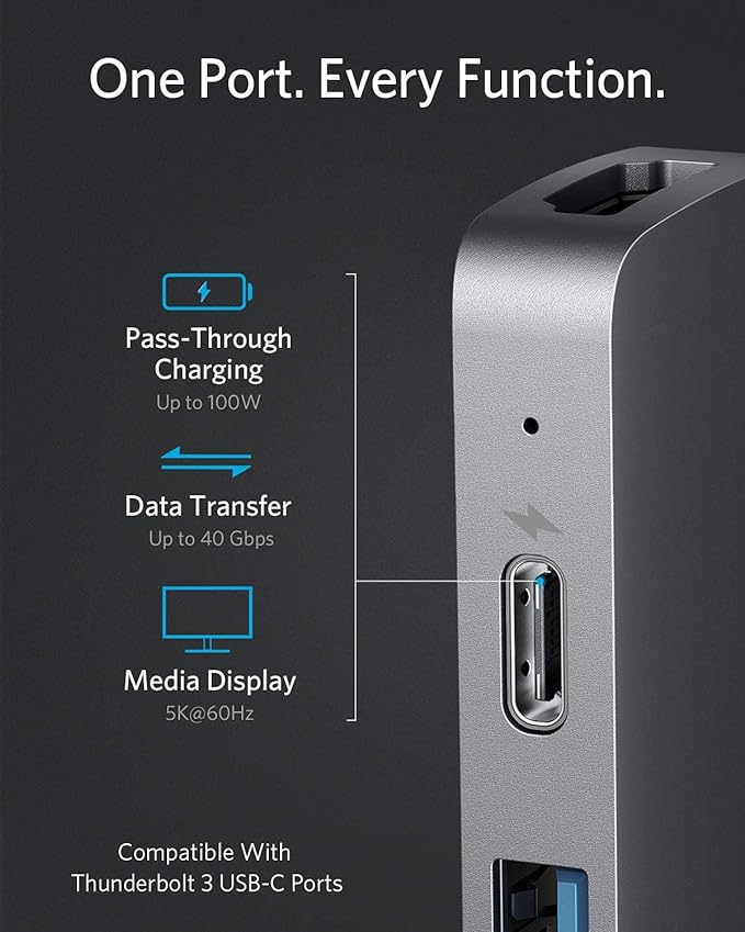 Anker USB-C Hub for MacBook, 8-in-2 Adapter Compatible with Thunderbolt 3 USB-C Port, 4K HDMI, USB-A&C 3.0 Data Ports, SD Card, Lightning Audio